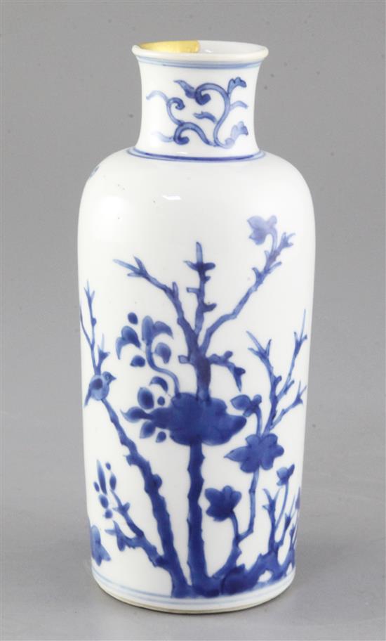 A Chinese blue and white vase, Transitional period, mid 17th century, height 19.8cm, gilt repair to rim